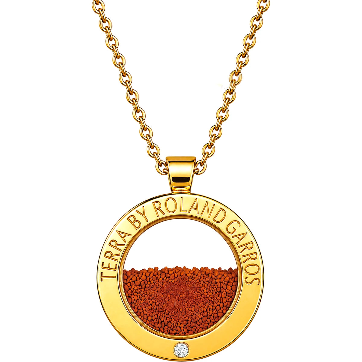 COLLANA E MEDAGLIA TERRA ACCESS ACCIAIO DORATO LUCIDO 1 PIETRA GRANDE MODELLO