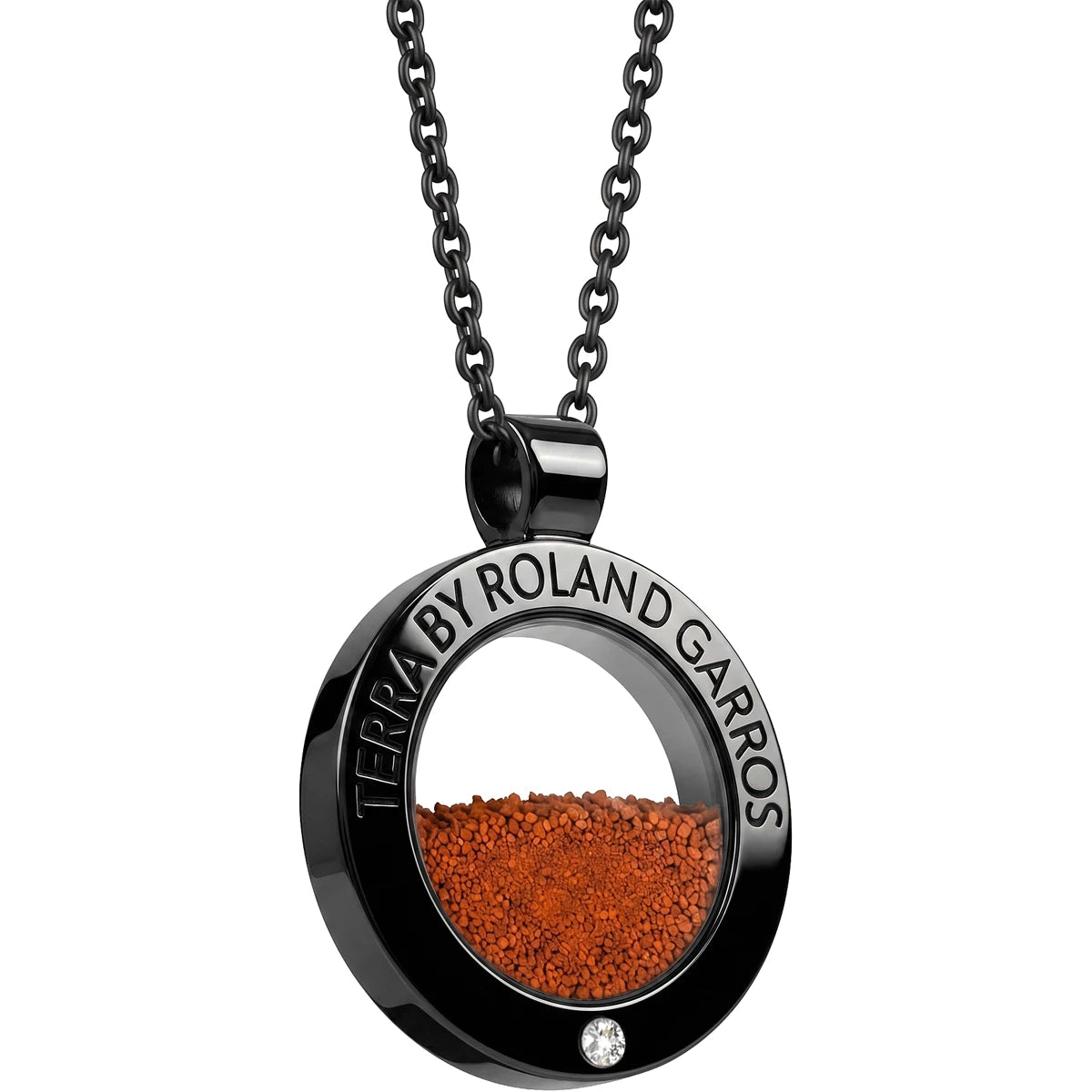 COLLANA E MEDAGLIA TERRA ACCESS ACCIAIO NERO LUCIDO 1 PIETRA GRANDE MODELLO