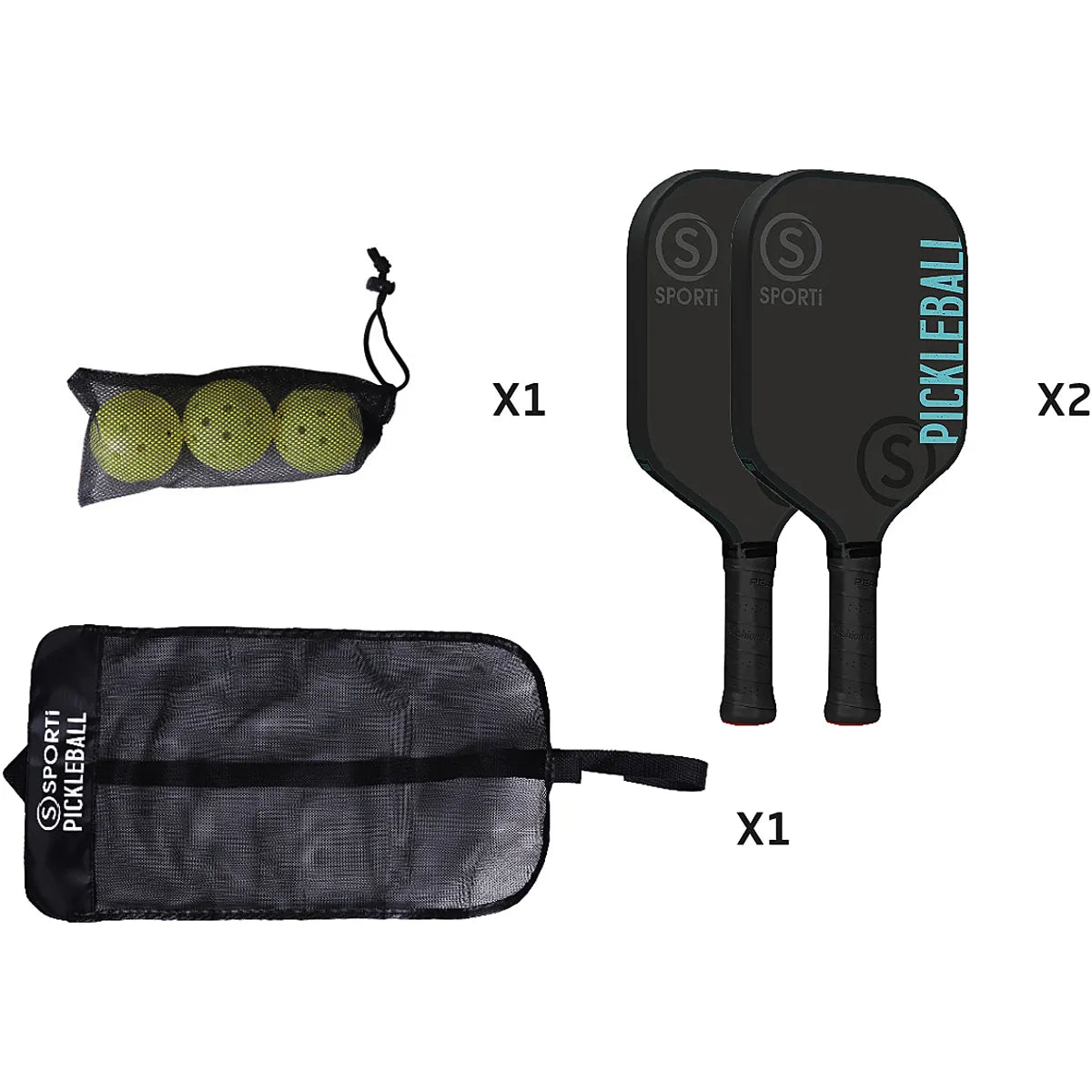 Kit Pickleball Legno Outdoor: Racchette + Palline + Borsa da Trasporto