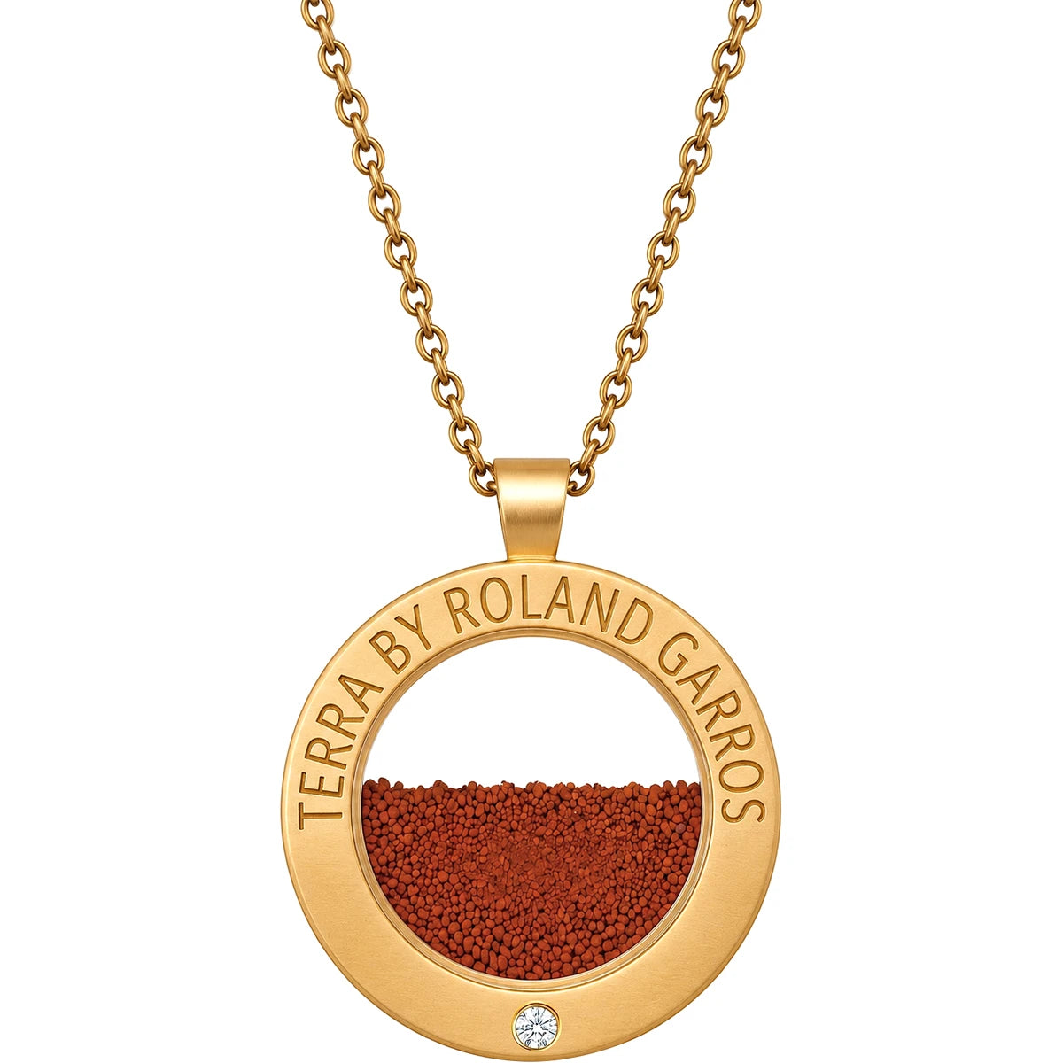 Collana e Medaglia Terra Access Acciaio Dorato Opaco 1 Pietra Grande Modello