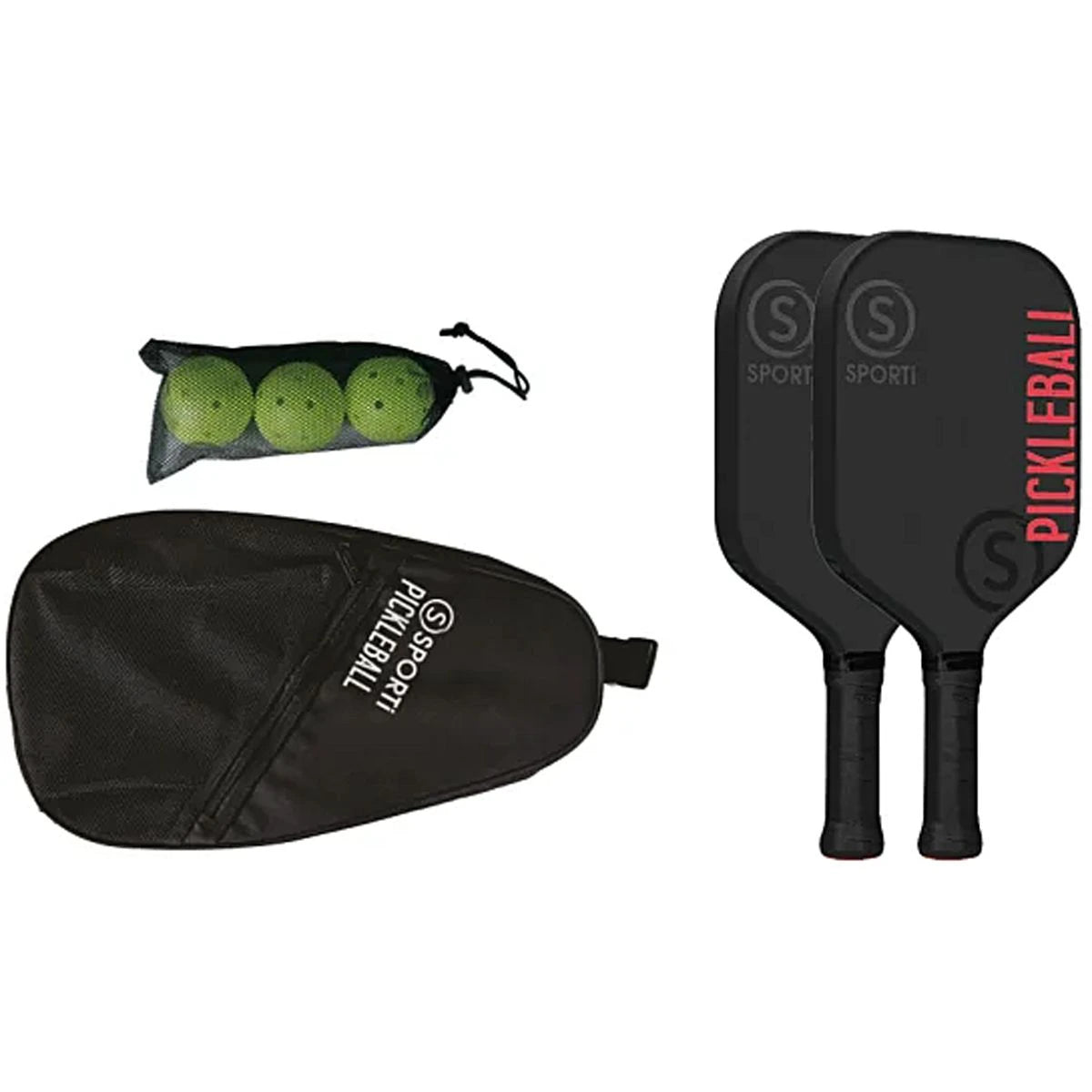 Kit Pickleball Fibra di Vetro Indoor: 2 Racchette + 3 Palline + 1 Borsa da Trasporto