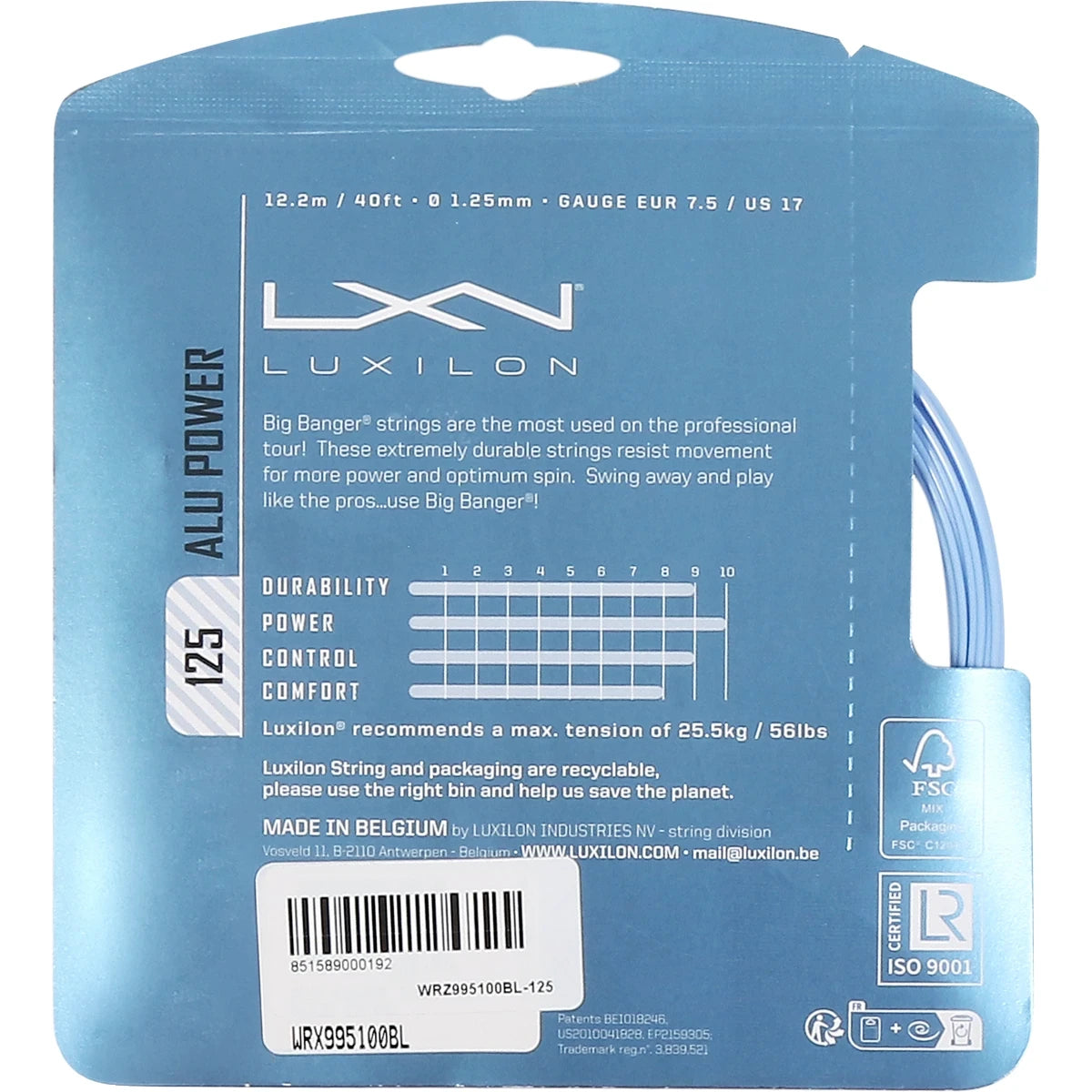 Corda Luxilon Big Banger Alu Power Ice Blue (12 Metri)