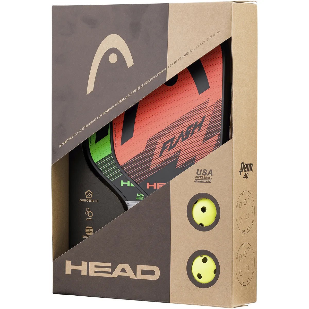 Set da 2 Racchette Head Pickleball Flash + 2 Palline da pickleball